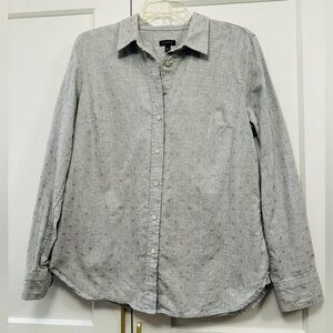 Talbots Blouse Womens Size Medium Gray Brushed Cotton Silver Star Print Novelty